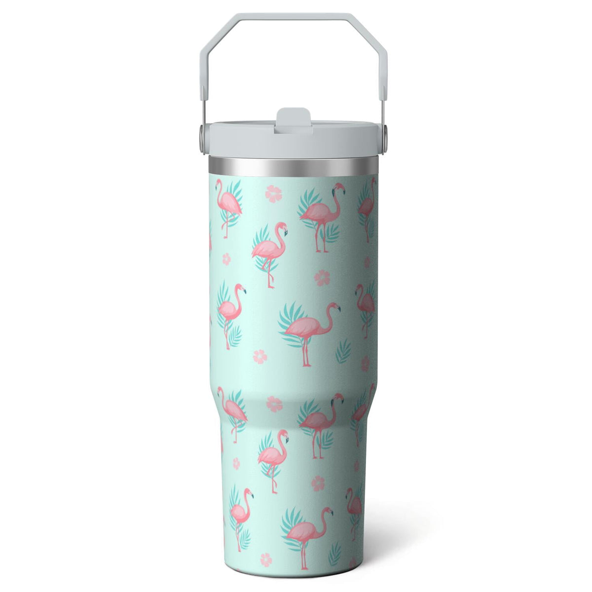 1pc Pink Leopard Print 30oz Tumbler with Straw & Handle