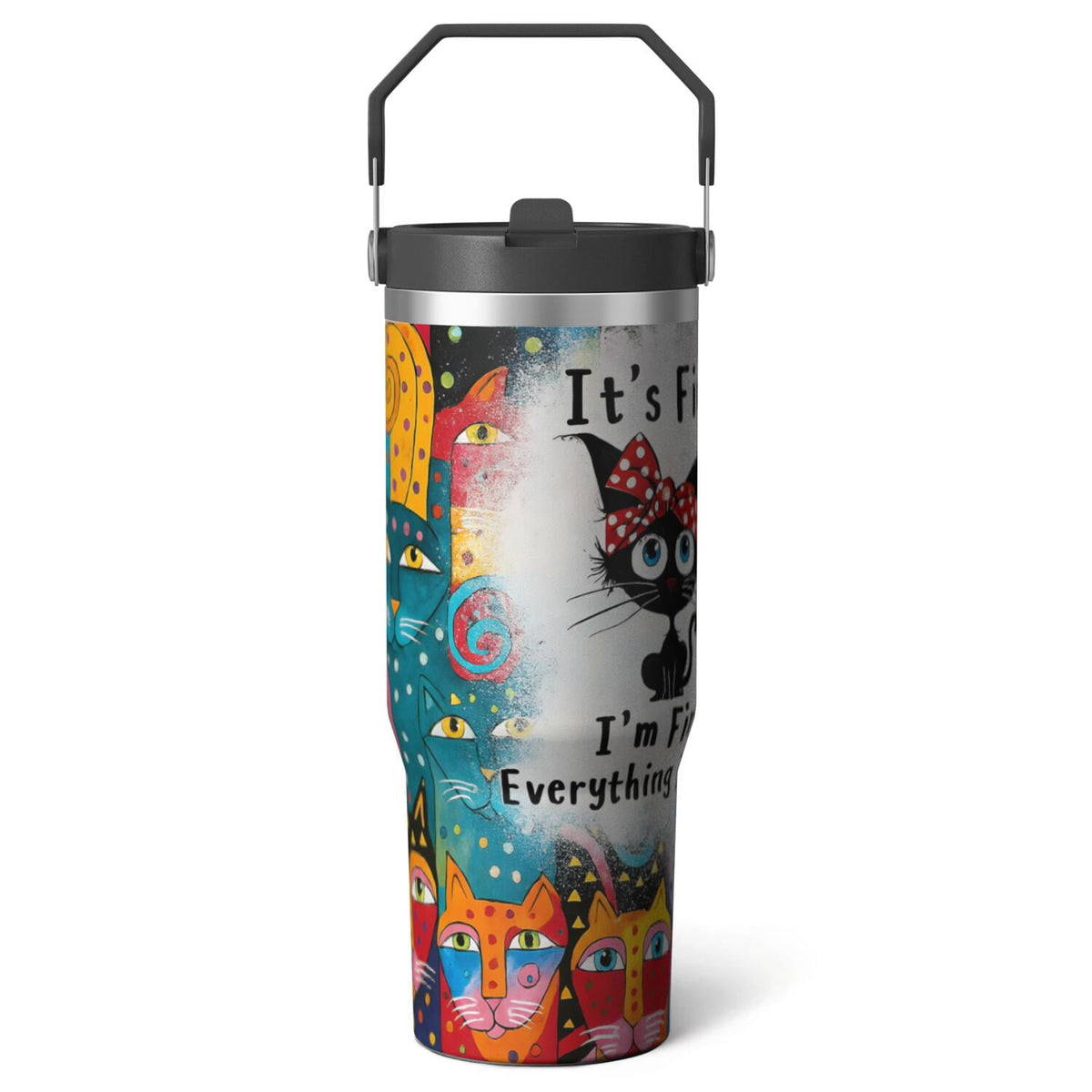1pc Bow 30oz Tumbler with Straw & Handle - Insulated Stainless