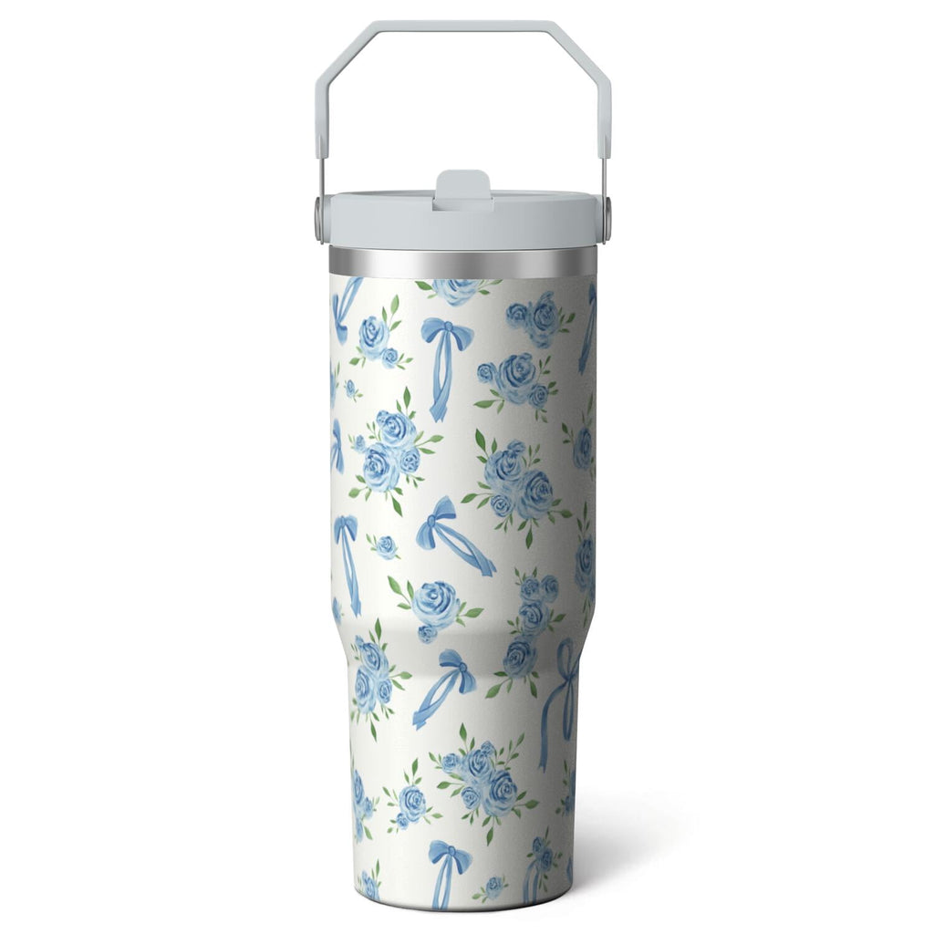 1pc Bow 30oz Tumbler with Straw & Handle - Insulated Stainless Steel Cup | Holiday Gift for Man Women (Christmas, Valentine's, Birthday)