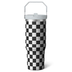1pc Black and white grid 30oz Tumbler with Straw & Handle - Insulated Stainless Steel Cup | Holiday Gift for Man Women (Christmas, Valentine's, Birthday)