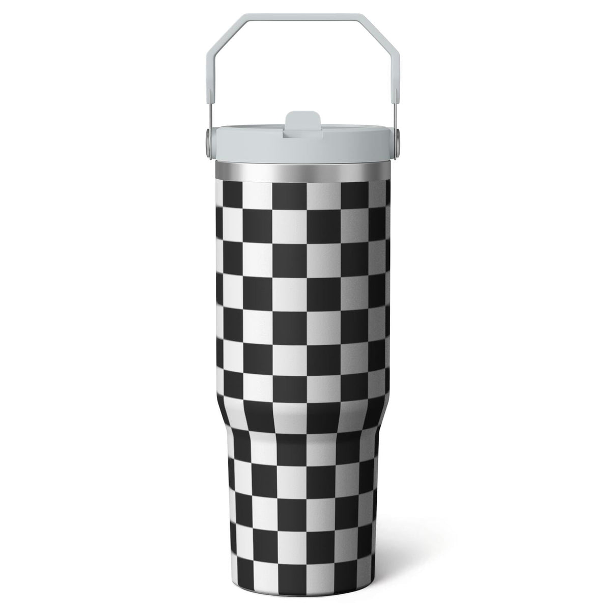 1pc Black and white grid 30oz Tumbler with Straw & Handle - Insulated Stainless Steel Cup | Holiday Gift for Man Women (Christmas, Valentine's, Birthday)
