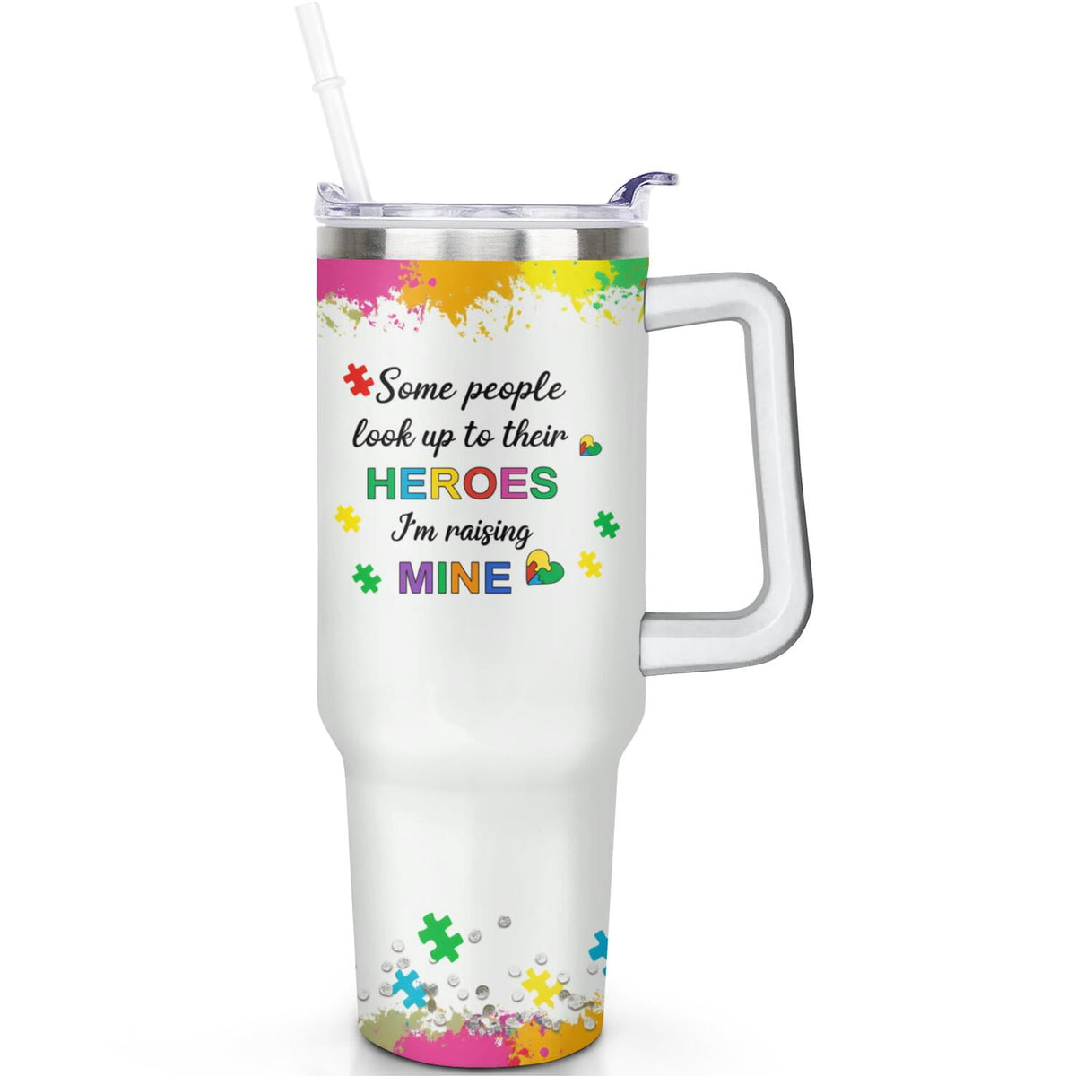 1pc cherry 40oz Tumbler with Straw & Handle - Insulated Stainless