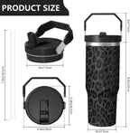30oz Insulated Leopard Tumbler with Handle,Featuring a Leak-proof 2-in-1 Lid and Straw,a Vacuum-insulated Travel Coffee Mug,Portable Stainless Steel Water Bottle,Suitable for Both Women and Men
