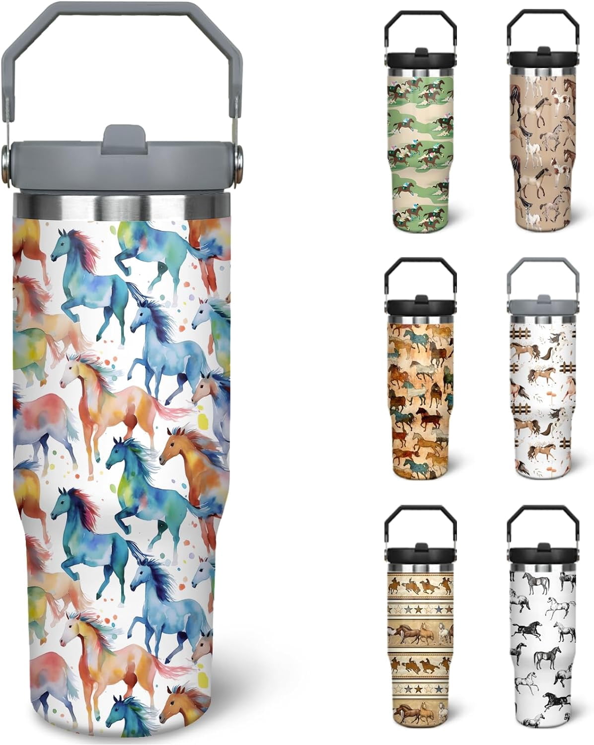 30 oz Horse Tumbler With Handle and Straw, 30oz Horse Flip