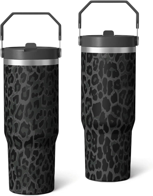 30oz Insulated Leopard Tumbler with Handle,Featuring a Leak-proof 2-in-1 Lid and Straw,a Vacuum-insulated Travel Coffee Mug,Portable Stainless Steel Water Bottle,Suitable for Both Women and Men