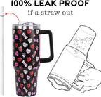 Valentines Day Gifts 40 oz Tumbler with Handle and Straw Lid,Valentine''s Day Gift for Her Women Girlfriend Wife Dog Bones and Candy Hearts Vacuum Insulated Leak Proof Stainless Steel Coffee Cup Mug