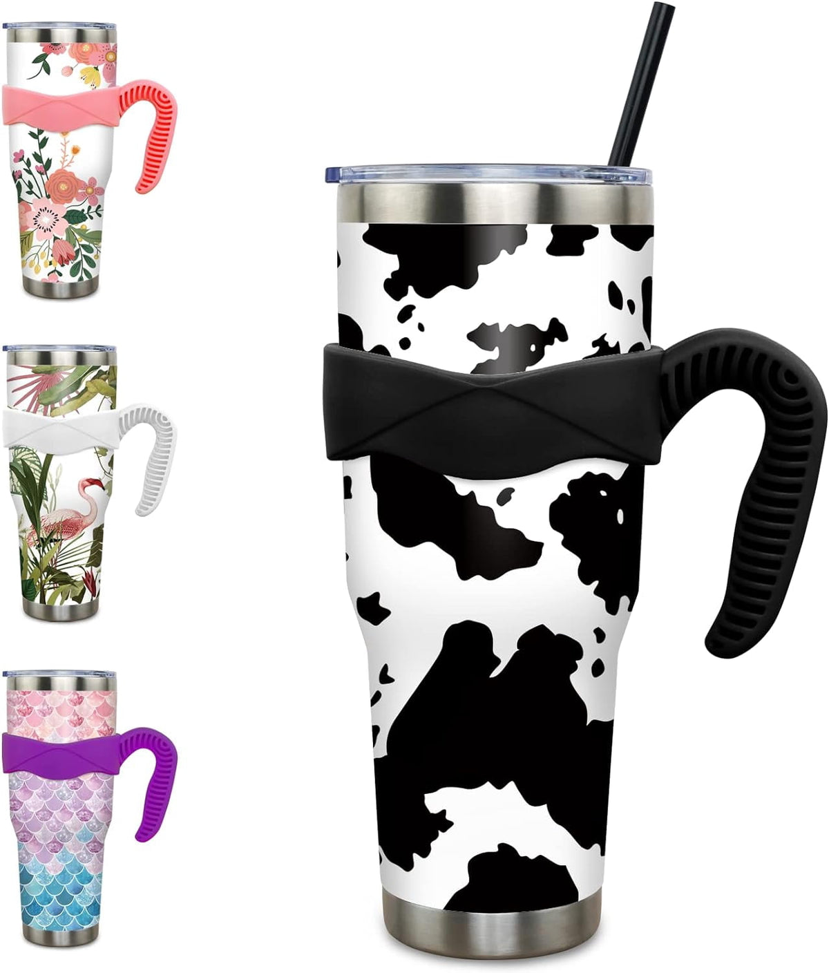 40 oz Tumbler with Handle and Straw 40oz Blue Purple Butterfly