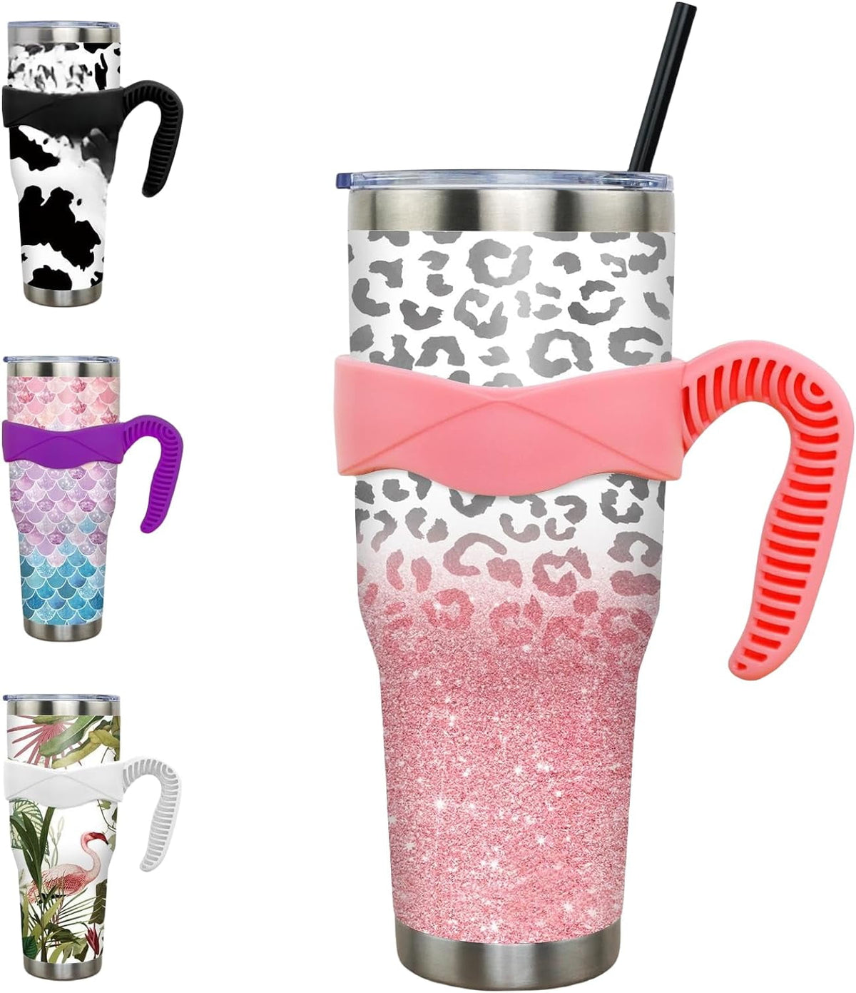 40 oz Tumbler with Handle and Straw 40oz Blue Purple Butterfly