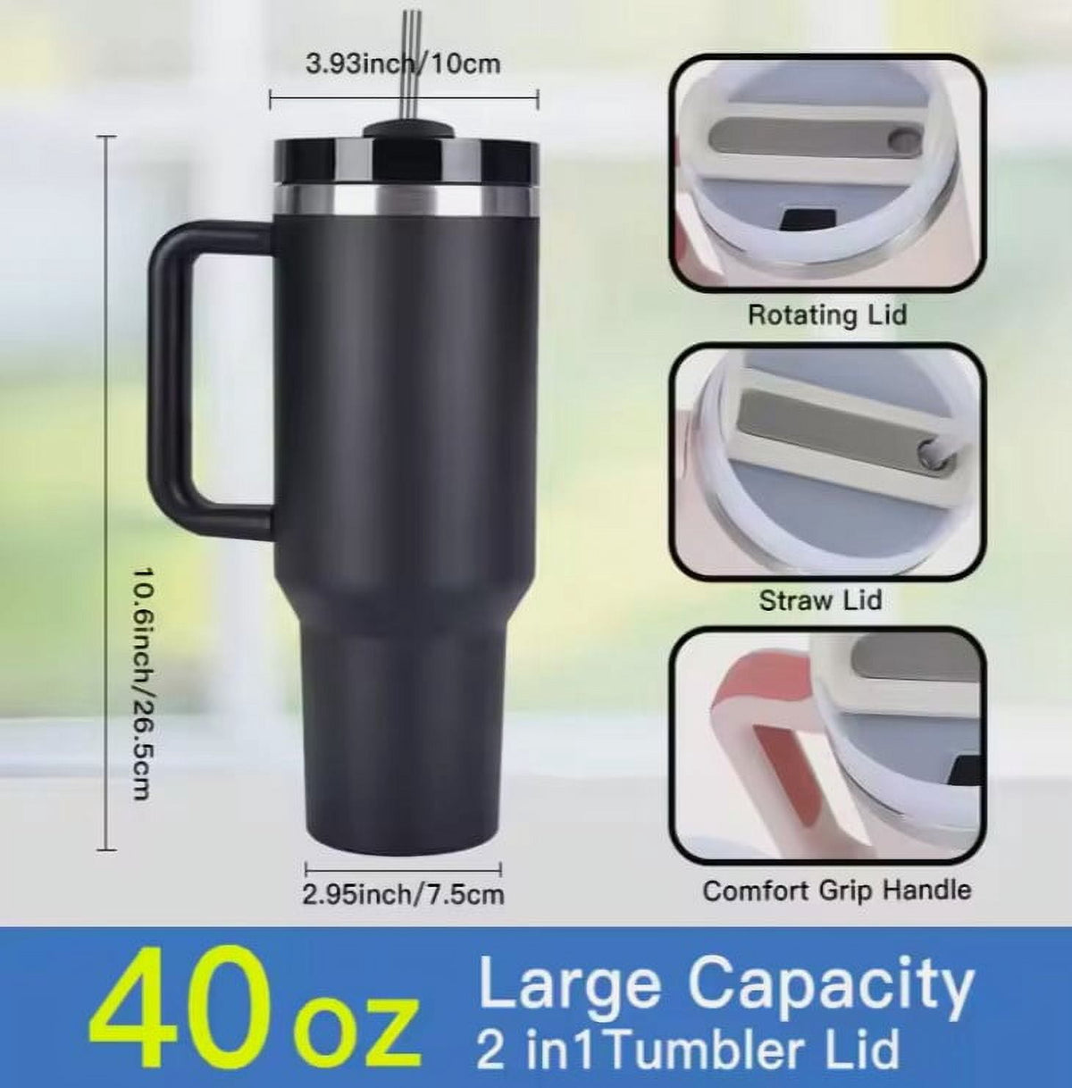40oz Stainless Steel Tumbler with Lid & Straw – Insulated Travel Mug for Hot & Cold Drinks, Durable, Leak-Proof, Perfect for Outdoors, Gym, & Office (Beige)