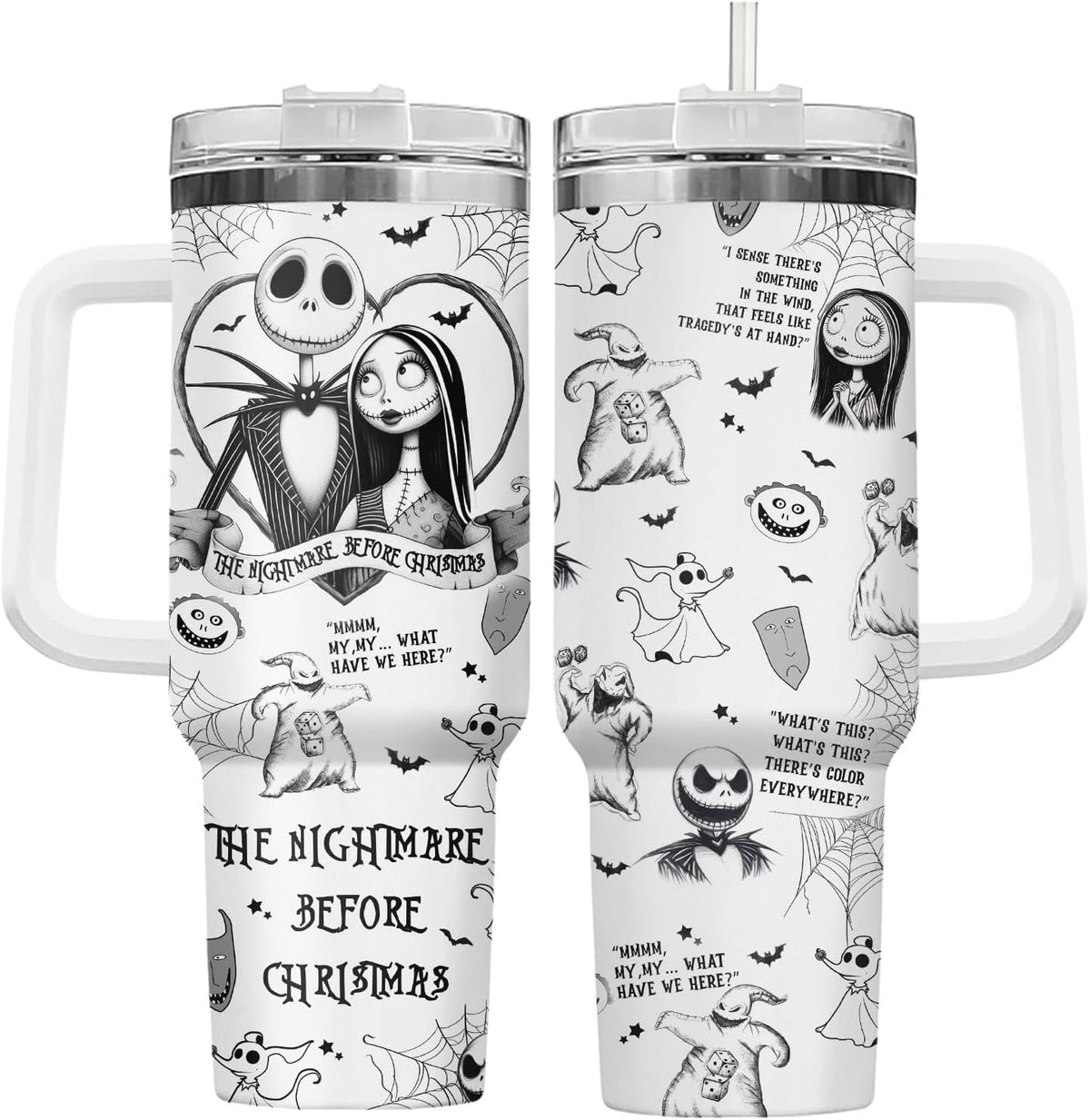Christmas Gifts for Movie Lovers, Jack 40 oz Stainless Steel Tumbler with Handle, Lid, and Straw, Nightmare Cup, Christmas Mug, Horror Movie Gifts for Cartoon Lovers