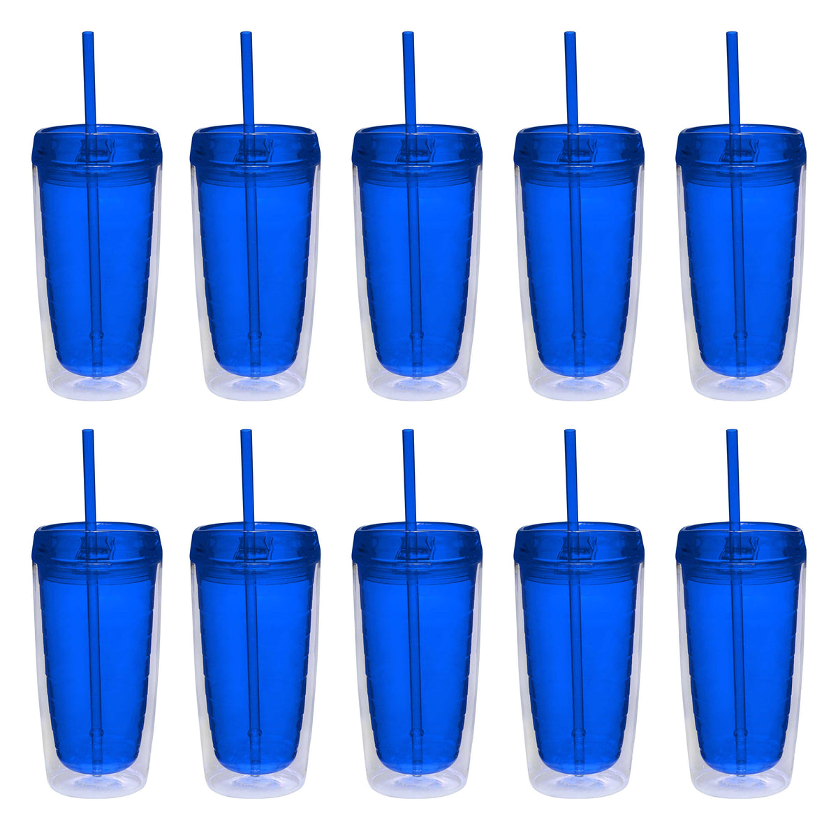 Double Wall Acrylic Tumblers 16 oz. Set of 10, Bulk Pack - BPA Free, Perfect for Iced Coffee, Soda, Other Hot & Cold Beverages - Blue