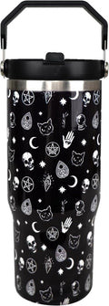 Gothic 30 oz Tumbler with Handle and Flip Straw，Stainless Steel Double Wall Insulated Travel Bottle with Top Handle Lid, Spill-Proof Tumbler with Straw and Handle for Men Women