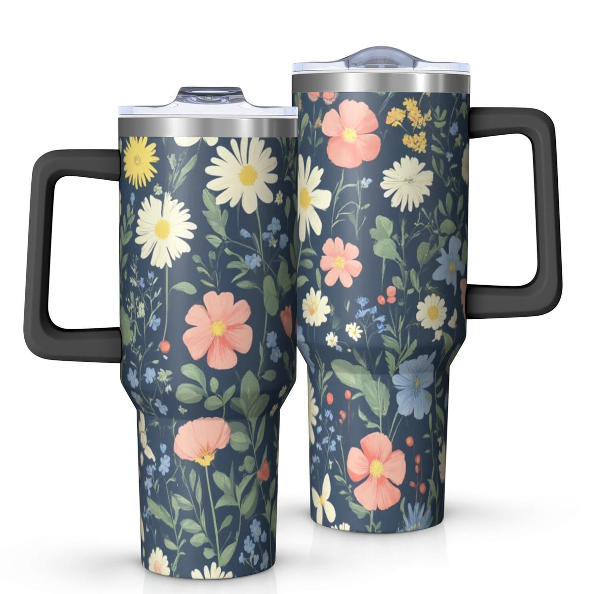 OBREWU Pioneer Flower Tumbler with Handle and Lid,Pioneer Flower 40oz Double