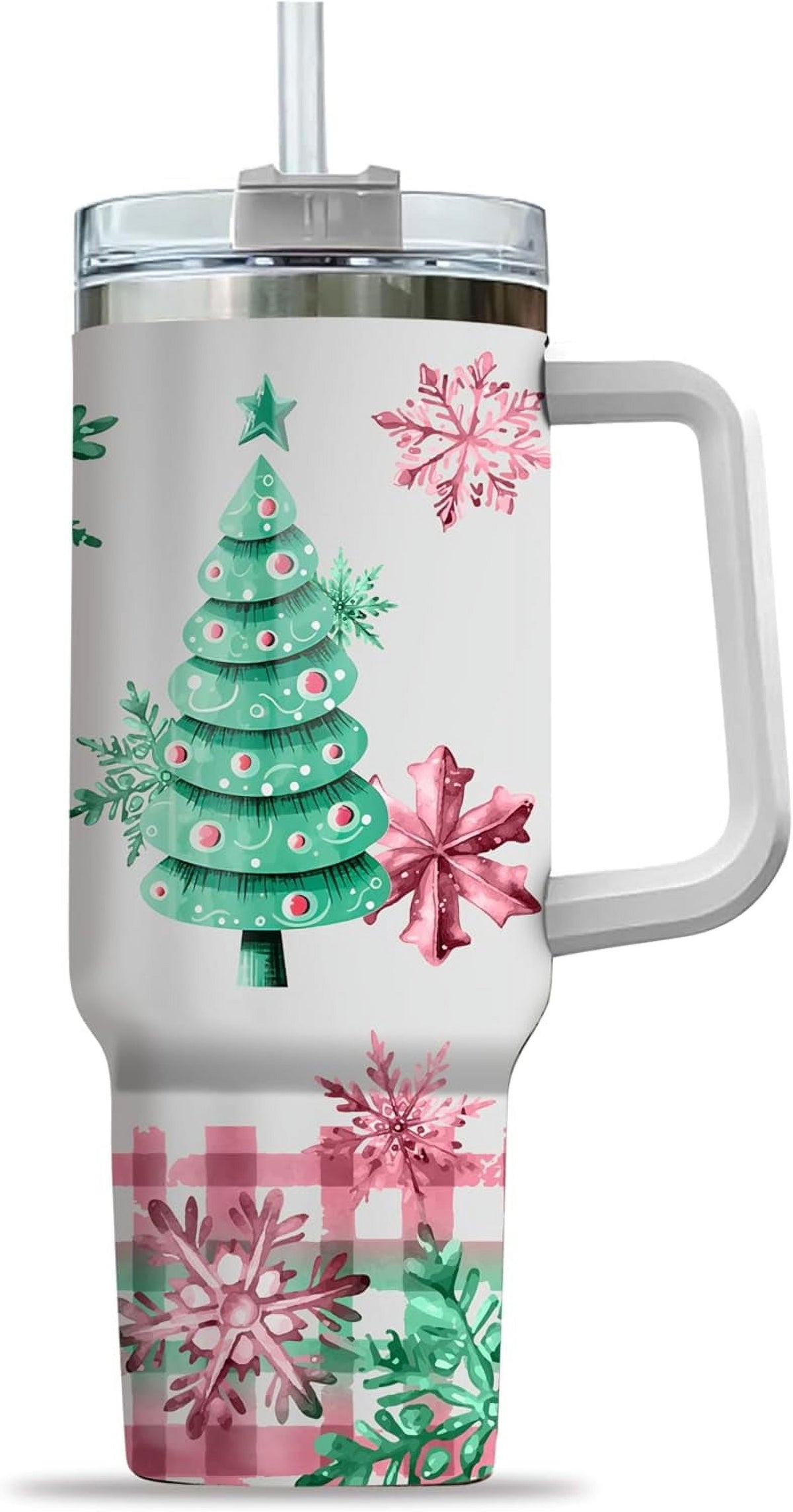 Pink Christmas Tree Cakes Stainless Steel Tumbler 40Oz With Handle Insulated