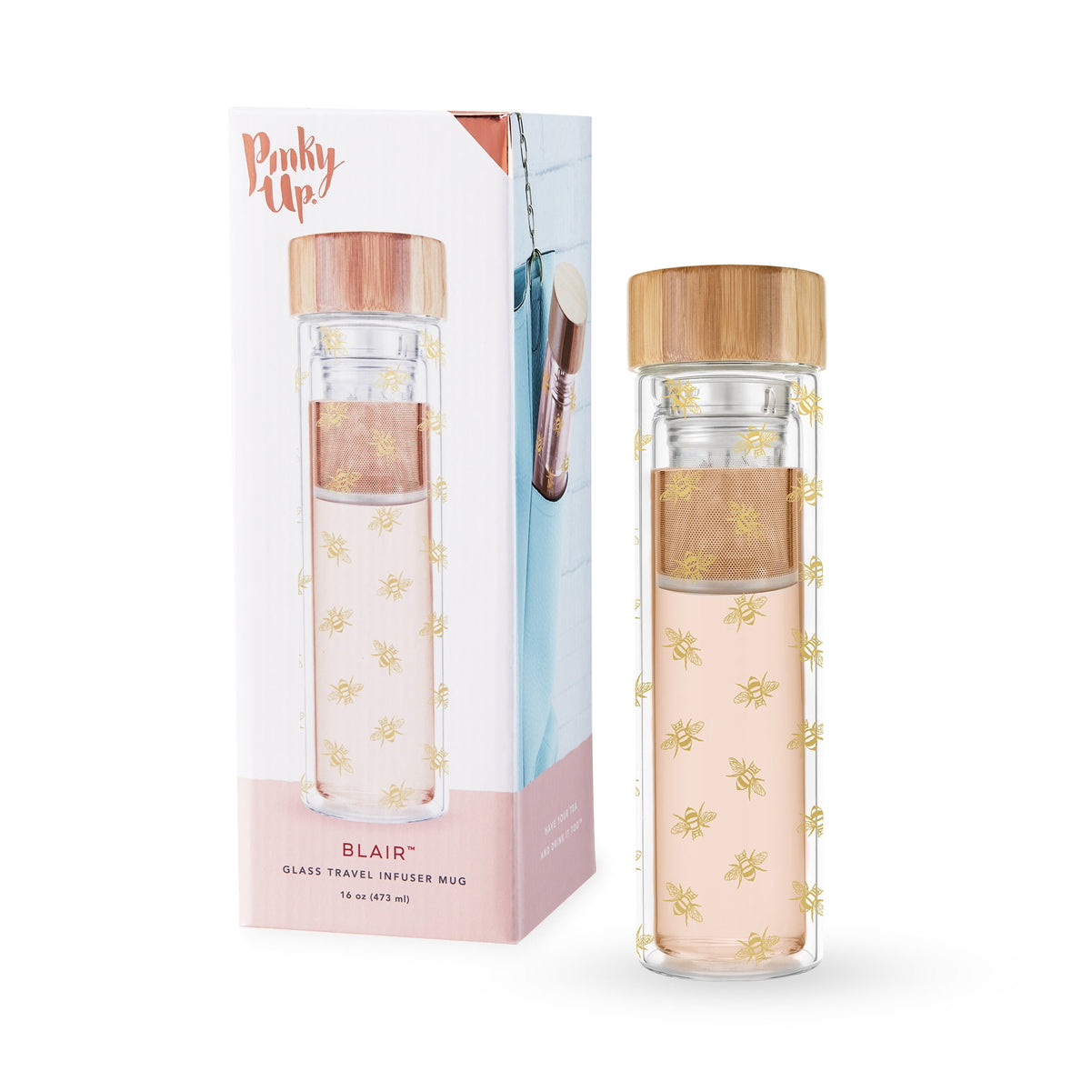Pinky Up Blair Travel Tea Infuser Mug, Tea Tumbler Tea Accessories 16oz Bee