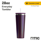 RTIC 28 oz Ceramic Lined Everyday Tumbler, Spill-Resistant Straw Lid, Plum Glitter