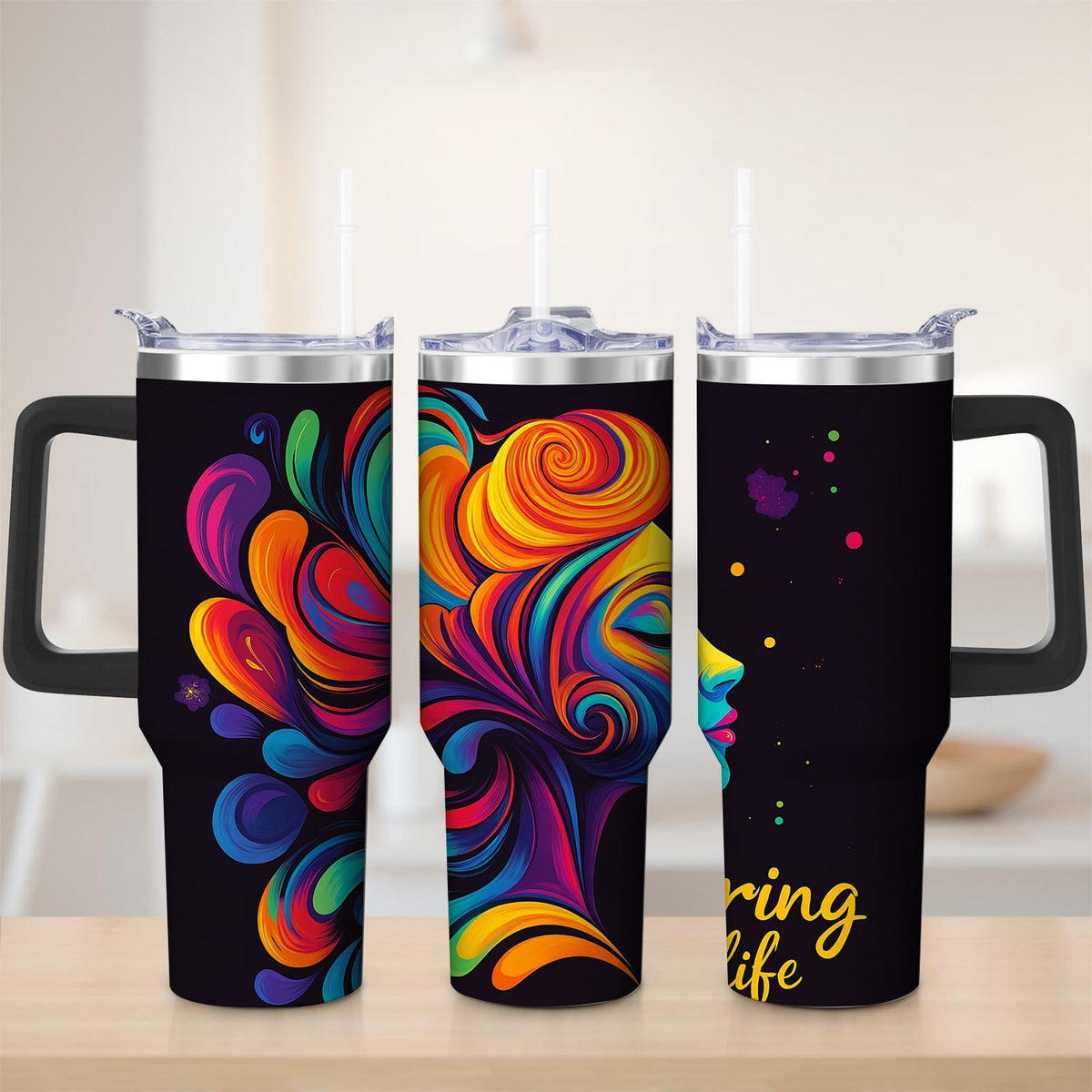 Premium Vibrant Abstract Swirl Stainless Steel Tumbler, 30oz