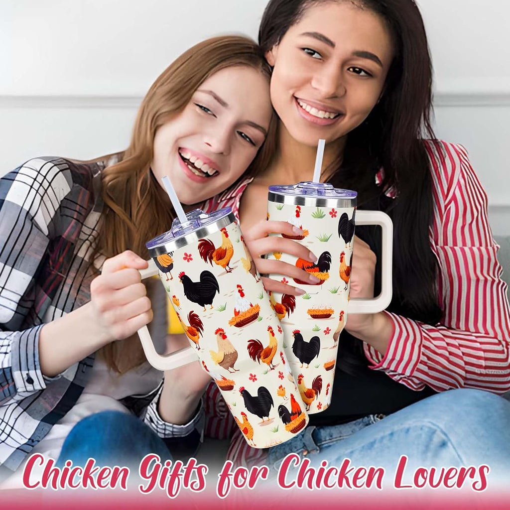 Chicken Tumbler Cup 40 OZ, Chicken Gifts For Chicken Lovers, Chicken Mom Gifts, Funny Chicken Gifts for Women Men, Chicken Themed Gifts for Christmas, Mothers Day, Birthday Rooster Travel Mug