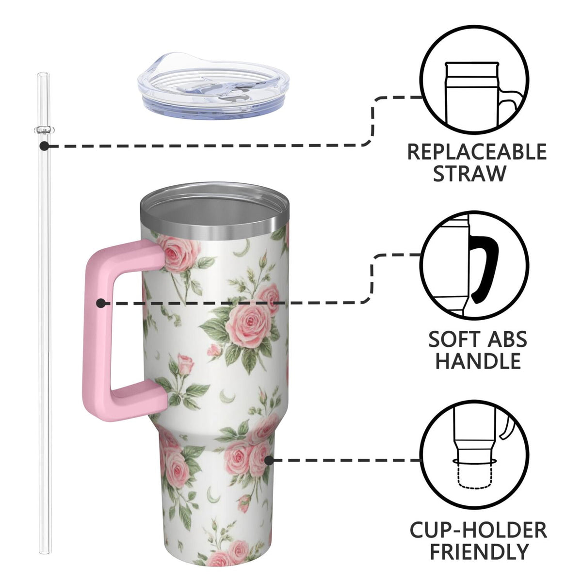 OBREWU Pioneer Flower Tumbler with Handle and Lid,Pioneer Flower 40oz Double Wall Vacuum Insulated Tumbler,Cups Gift for Women and Men