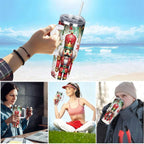 Nutcracker Christmas Insulated Tumbler with Lid and Straw, Holiday King Soldier Design Stainless Steel Travel Cup