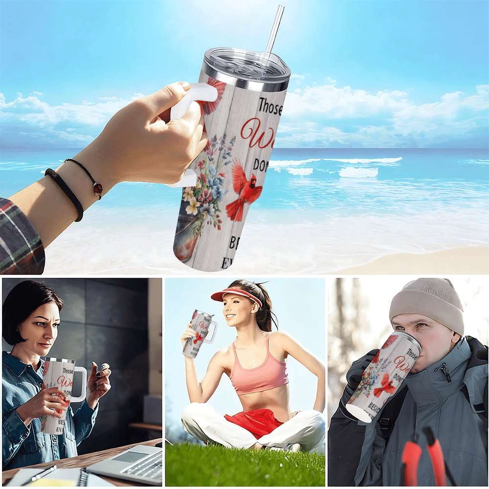 Cardinal Insulated Tumbler with Lid and Straw, Stainless Steel Travel Mug with Handle, Floral Rustic Cardinal Cup, Double Wall Hot Cold Drink Tumbler, Gift for Women & Nature Lovers