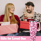 40 Oz Valentines Day Tumbler 3d-Printed Pink Love Tumbler Gifts for Couple Women Men Insulated Travel Cup with Handle Lid and Straw