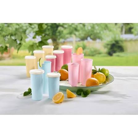 Tupperware 16 oz Plastic Tumbler Set with Lids, Assorted Colors Set